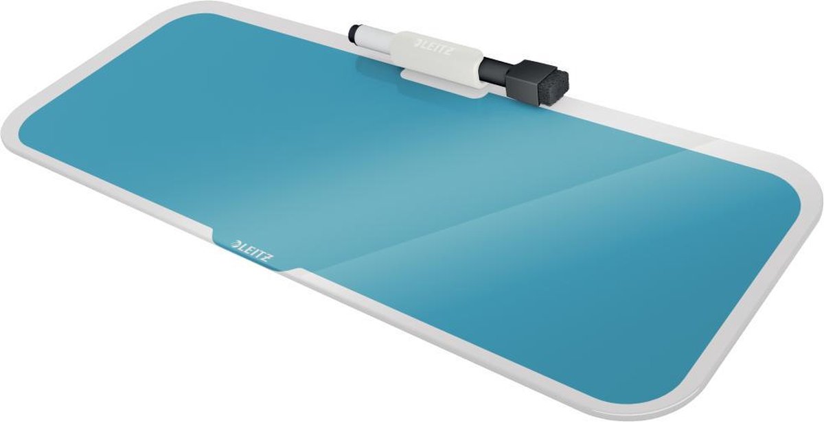 Comoda lavagnetta in vetro Leitz per scrivania - lavagnetta in vetro con portapenne - incluso mini pennarello con gomma - blu sereno