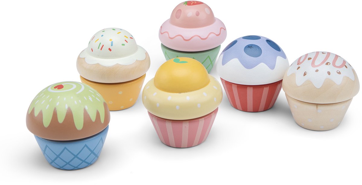 Set cupcake giocattolo in legno Woet ® - 6 pezzi - cibo giocattolo per bambini - giochi di ruolo da cucina - da 2 anni