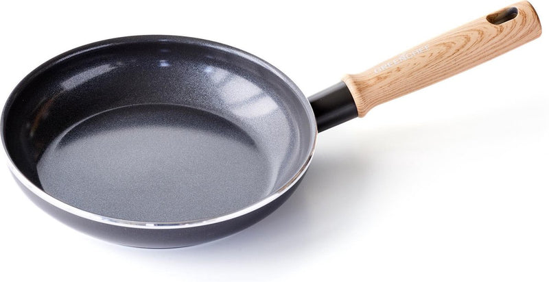 Padella vintage Greenchef 20 cm - rivestimento antiaderente senza pfas - padella wok a induzione - padella in ceramica - resistente al forno fino a 160°C - manico in legno - maniglia di raffreddamento - nera