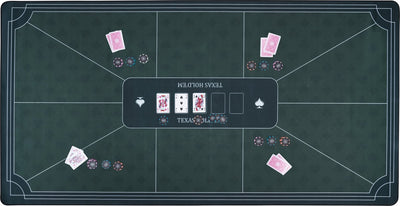 Alfombra de poker Longfield verde 180x90 cm - goma de poliéster - superficie de juego lisa - accesorio dados de poker - corazón de ángel