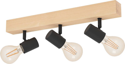 Eglo townshend 3 focos - 3 luces - E27 - marrón - negro - madera FSC