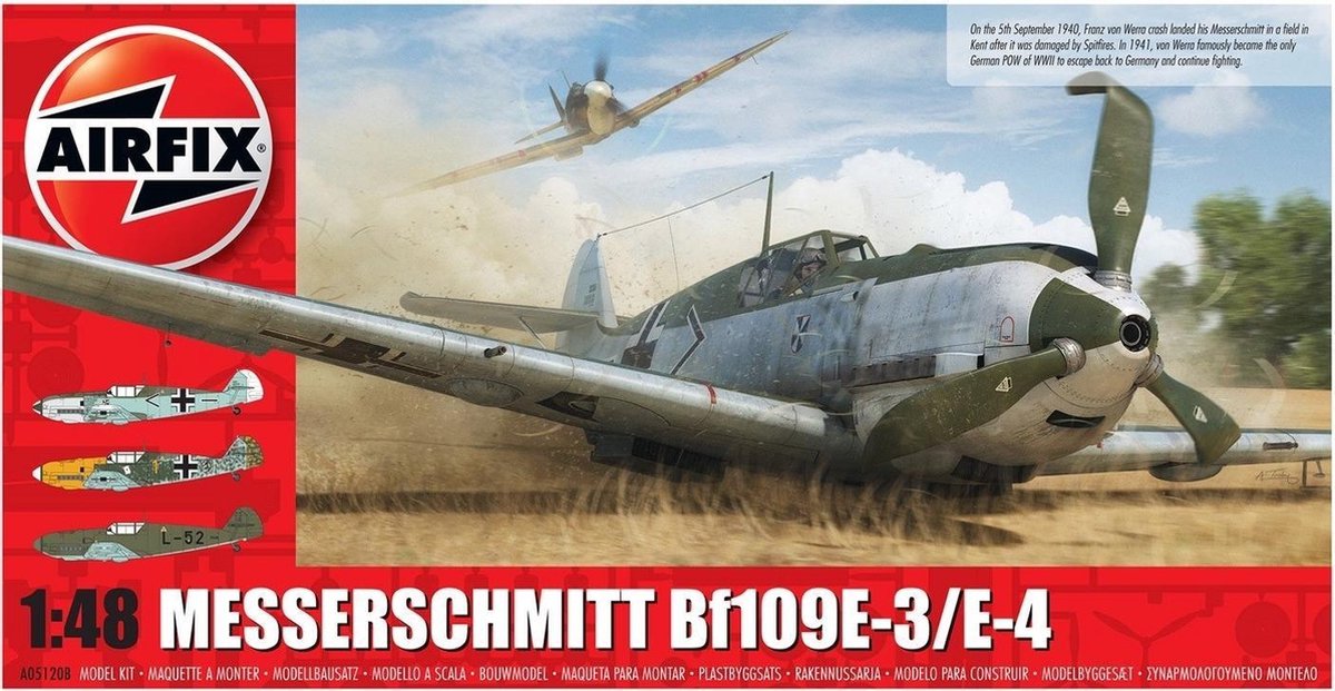 Maqueta de avión Airfix - 05120b messerschmitt bf109e-3 e-4 wwii - avión de hélice alemán de plástico - 1:48 - fabricación de modelos