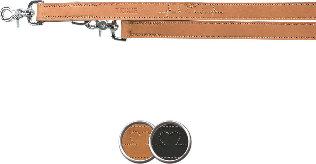 Trixie dog leash rustic heartbeat adjustable fat leather brown