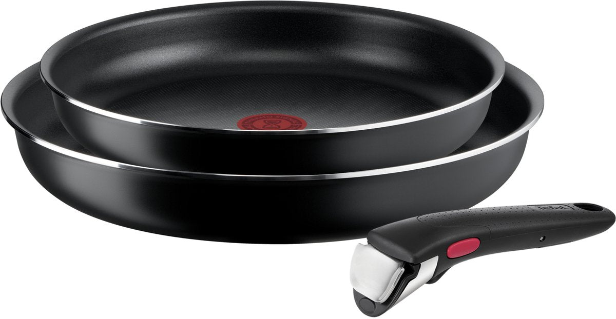 Tefal ingenio easy cook clean - juego de sartenes - 3 piezas - no apto para inducción - apilable - mango extraíble
