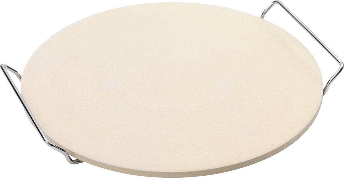Punto-virgule - pietra per pizza - cordierite - con supporto in metallo - adatta per barbecue - 34 cm