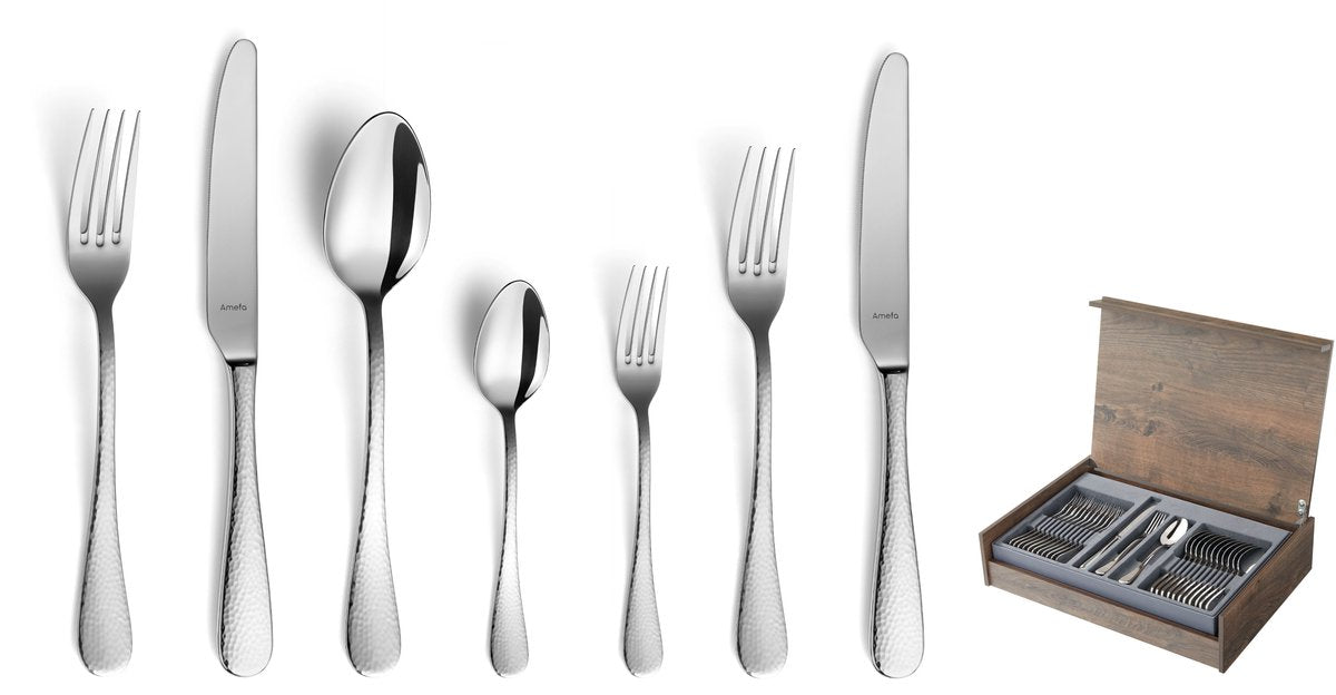 Amefa sierra - set di posate - 84 pezzi in lussuosa scatola di legno - 12 persone - color argento