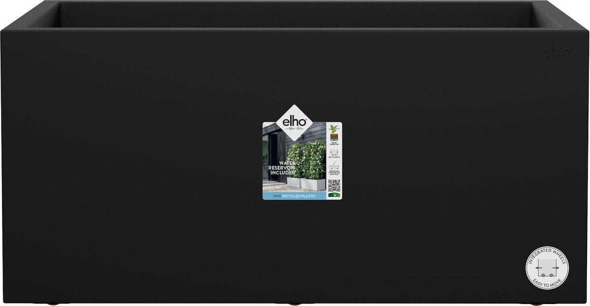 Elho vivo next lang 80 - macetero para interior exterior rectangular - 100% plástico reciclado - l 78,0 x h 37,9 cm - living black