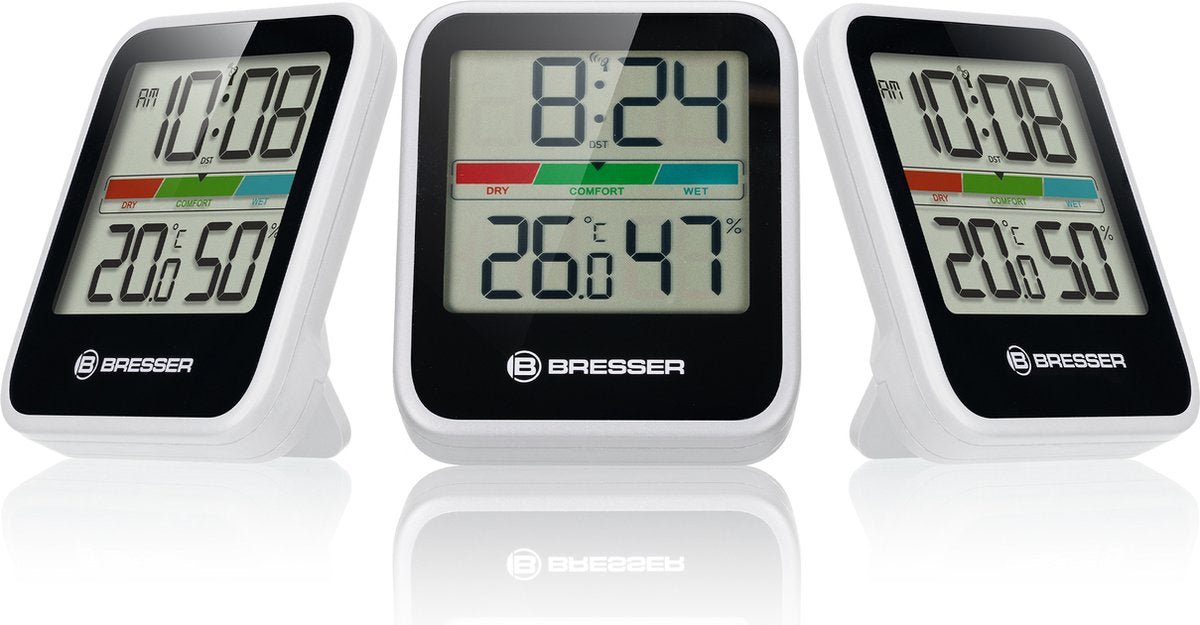 Stazione meteorologica Bresser - monitor climatico termoigrometro dcf - set da 3 - bianco