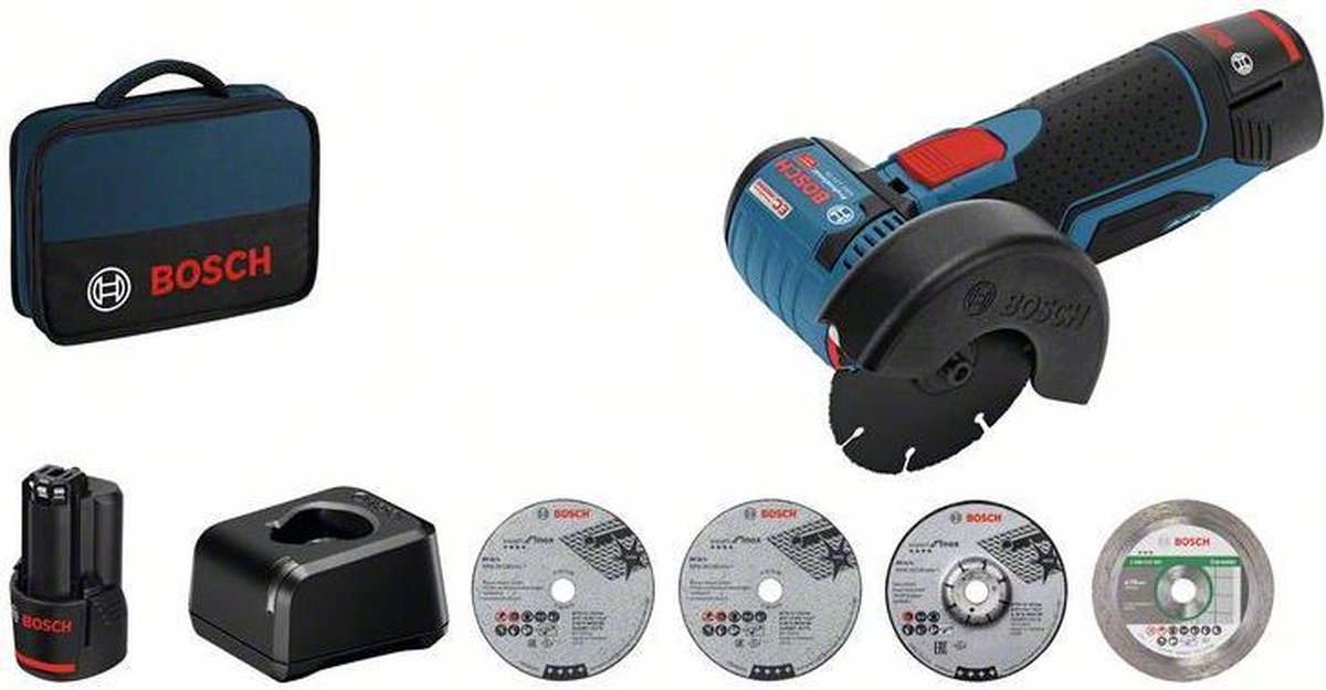 Bosch azul gws 12v-76 | amoladora angular inalámbrica | 12v | 2.0ah li-ion - 06019f200c