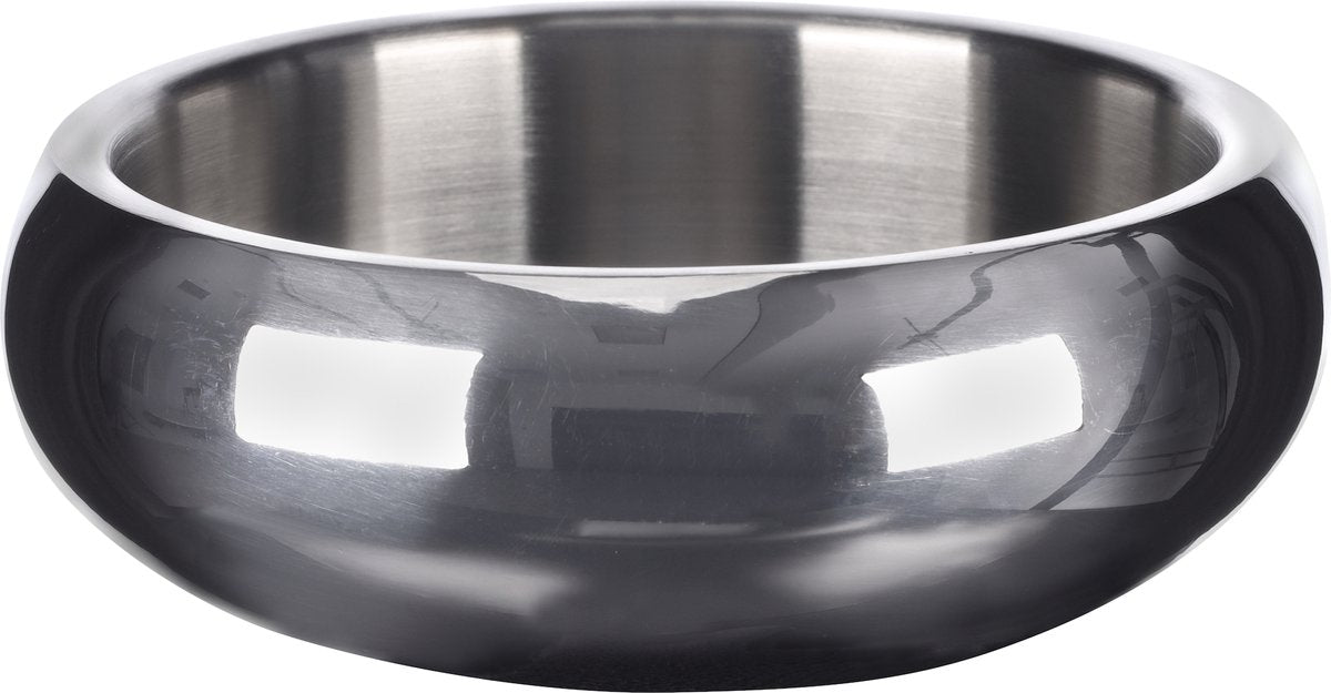 Flamingo dog food bowl - dog drinking bowl - dog food bowl stainless steel - double-walled stainless steel bowl with anti-slip - ø15.5 cm - 790ml - eating and drinking bowl muna round silver