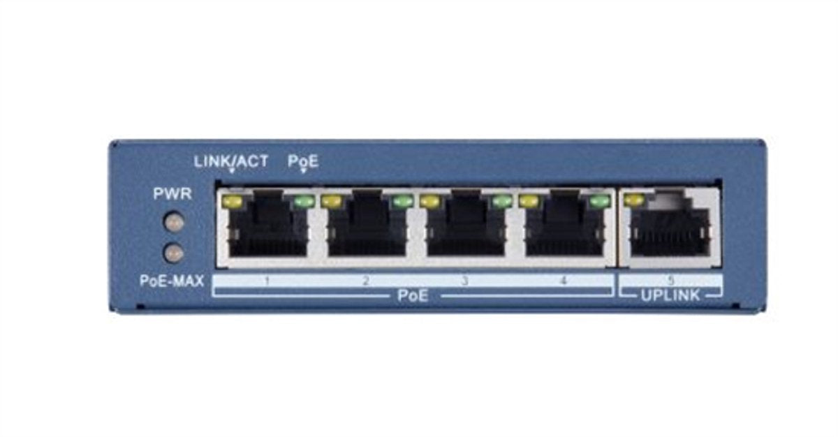 Hikvision ds-3e0505p-e pro series 4 poort unmanaged poe+ switch met 1x rj45