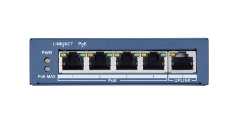 Hikvision ds-3e0505p-e switch poe+ non gestito serie pro a 4 porte con 1x rj45