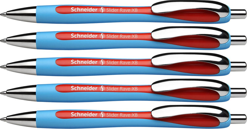 Schneider strumenti da scrittura penna a sfera schneider - slider rave - pennino xb - larghezza tratto 1,4 mm - rossa - 5 pezzi - s-132502-5