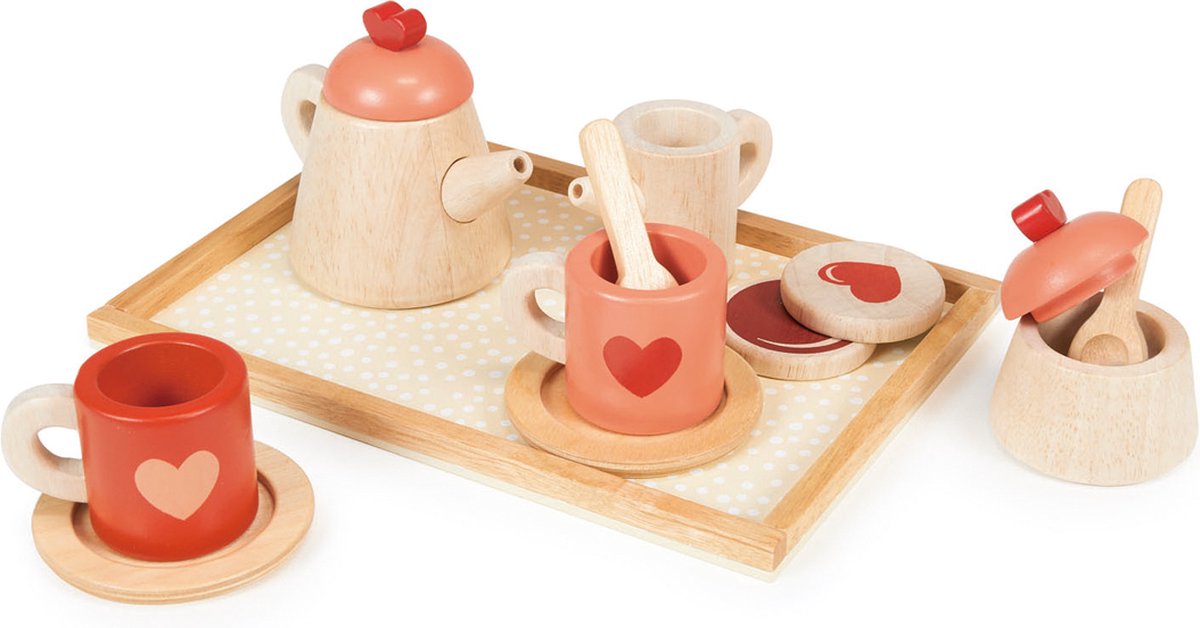 Cocina Mentari - juego de té con bandeja - 23x16x9cm - madera - 3 años