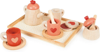 Cocina Mentari - juego de té con bandeja - 23x16x9cm - madera - 3 años