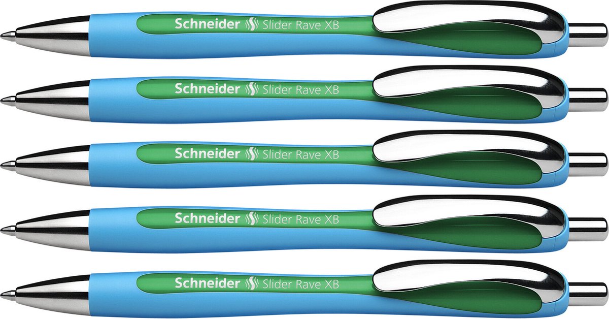 Schneider strumenti di scrittura penna a sfera schneider - slider rave - pennino xb - larghezza scrittura 1,4mm - colore scrittura verde - 5 pezzi - s-132504-5