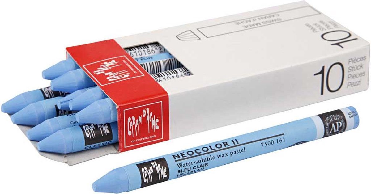 Caran d'ache waskrijt | kleurkrijt | neocolor ii | light blue lichtblauw (161) | l 10 cm | dikte 8 mm | 10 stuks