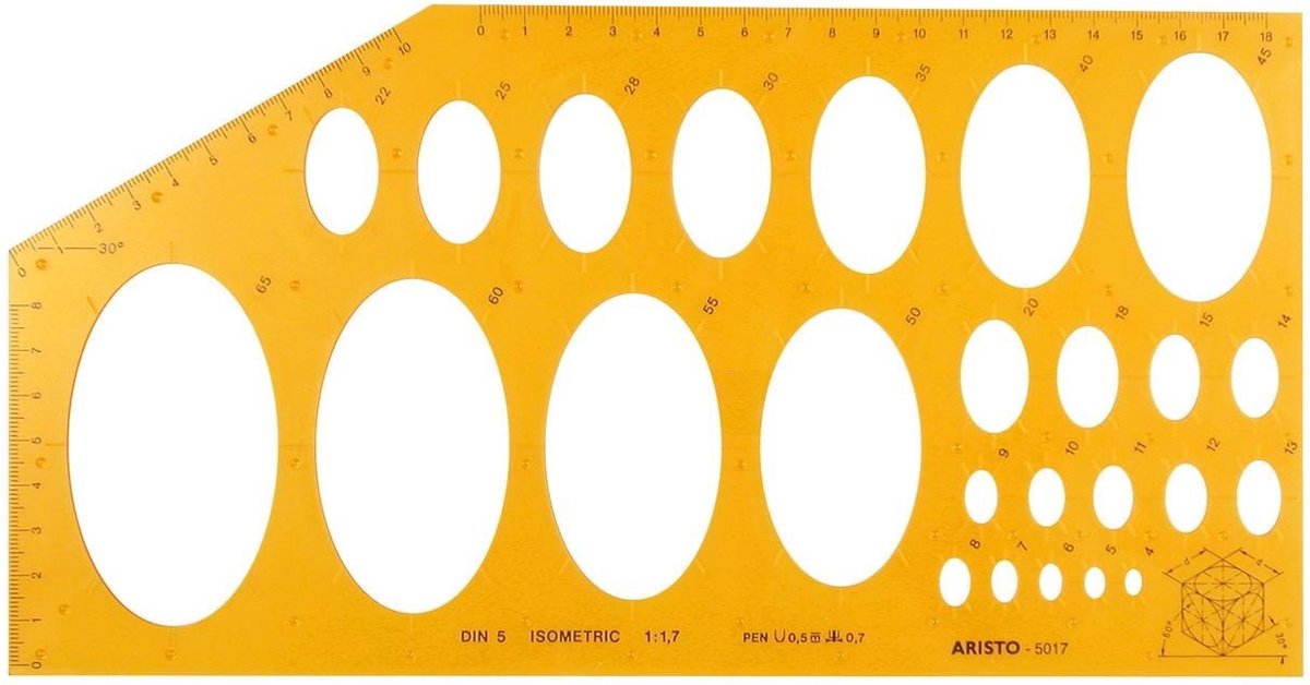 Modello ellisse Aristo - dimensioni 295x150mm - 25 ellissi - isometrica - arancione trasparente - ar-5017