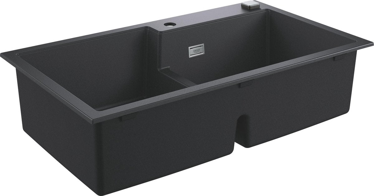 Lavello doppio in composito Grohe k500 - 86cm - incasso - con troppopieno e scarico automatico - granito nero