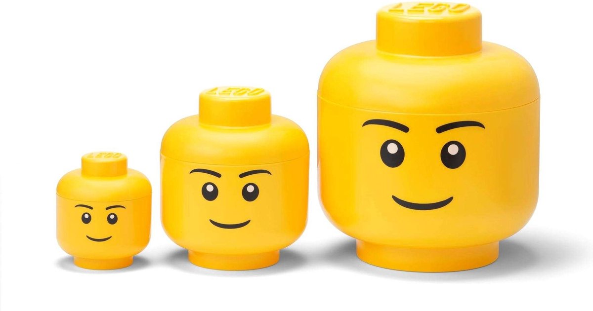 Lego - scatola portaoggetti Head Boy, set da 3 pezzi, confezione webonly - plastica - gialla
