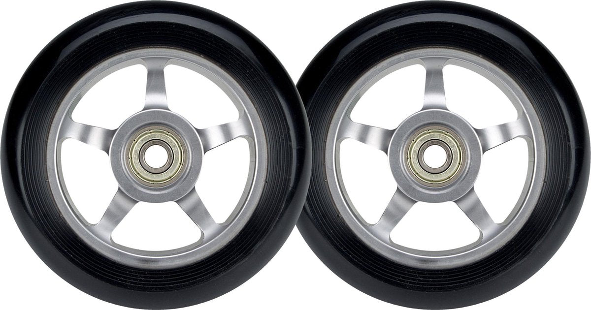 Black dragon stuntstep wielen set - spoked alu - zilver