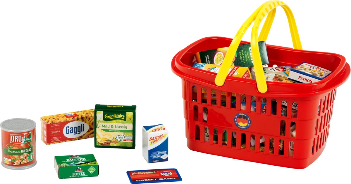 Klein toys speelgoedwinkeltje winkelmandje met duitse producten