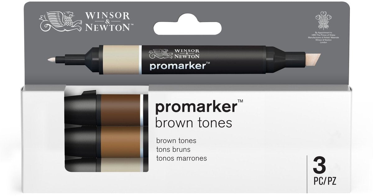 Winsor Newton 0290184 Pro Marker Set 3 Pezzi – Toni Marroni – Pennarelli ad Alcool con Doppia Punta