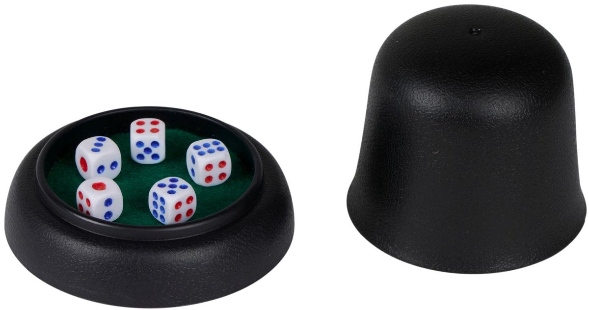 Eddy Toys Gioco di dadi da 7 pezzi - Gioco di dadi per bambini e adulti - Gioco di dadi con tazza e vassoio per dadi - Dimensioni compatte per viaggi e serate di gioco