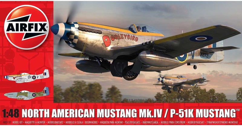 Kit modello Airfix aereo - 05137 mustang nordamericano mk.iv - p-51k mustang - aereo a elica in plastica - 1:48 - modellismo