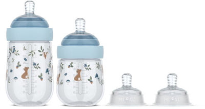 Mepal mio set iniziale per biberon 3 pezzi piccolo olandese - anti-colica - il design a spirale previene il blocco - silicone di grado medico - amici della foresta