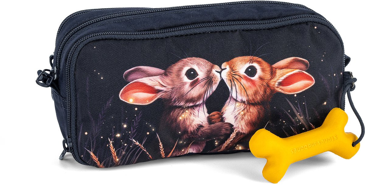Pietre e ossa Rowan 2.0 - astuccio - astuccio per bambini - 3 scomparti - coniglietti del crepuscolo - blu scuro