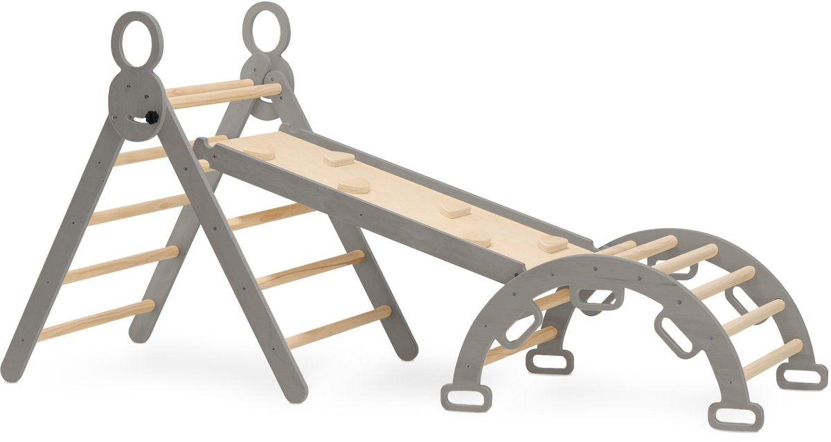 Parque infantil triangular Deryan xxl - con tobogán de arco de escalada - plegable - gris 220x83x81cm