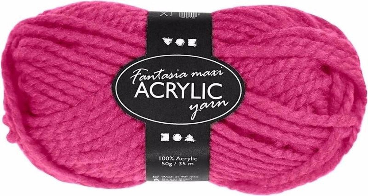 Creativ company hilo acrílico fantasia, l: 35 m, maxi, rosa neón, 50 g 1 ovillo