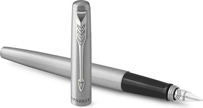 Pluma estilográfica Parker Jotter | acero inoxidable con acabado cromado | punta mediana | tinta azul | embalaje de regalo