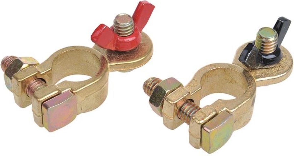 Set morsetti batteria Proplus - dado ad alette - ottone e acciaio - rosso e nero - 16-18 mm