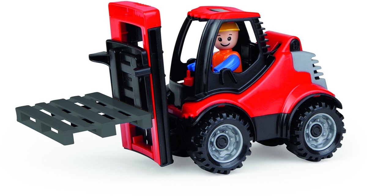 Carrello elevatore giocattolo Lena con pallet - camionisti - plastica - rosso.