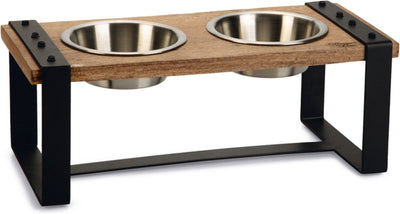 Designed by lotte karinto voerbak hond - dinerset - eetbak drinkbak hond - hout metaal - 2x650ml - size m