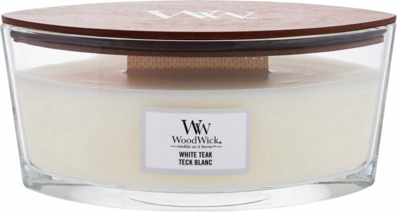 Vela perfumada Woodwick Heartwick Flame Ellipse - teca blanca - 50 horas de combustión