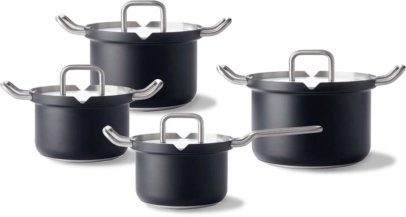 Set padelle Bk q-linair master nero 4 pezzi - 16 18 20 cm - senza rivestimento antiaderente senza pfas - pentola in acciaio inox - set padelle per induzione - adatto al forno fino a 230°C - nero