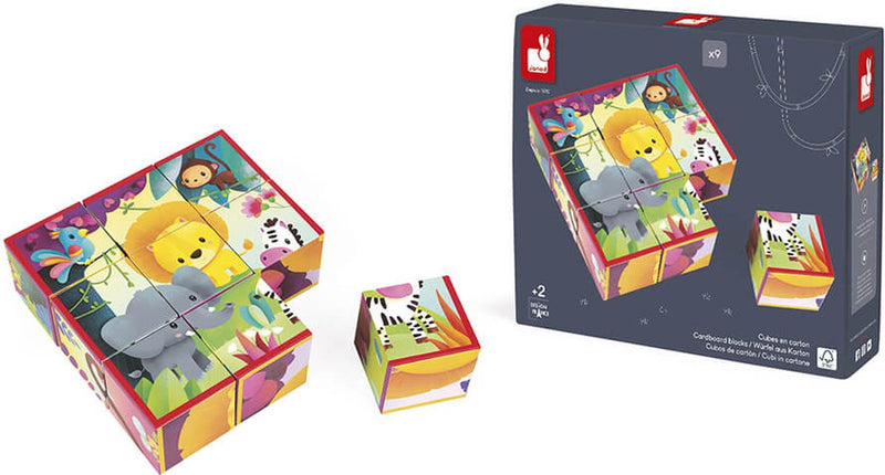 Janod - kubkid - animales de la selva - 9 bloques ilustrados con animales de la selva
