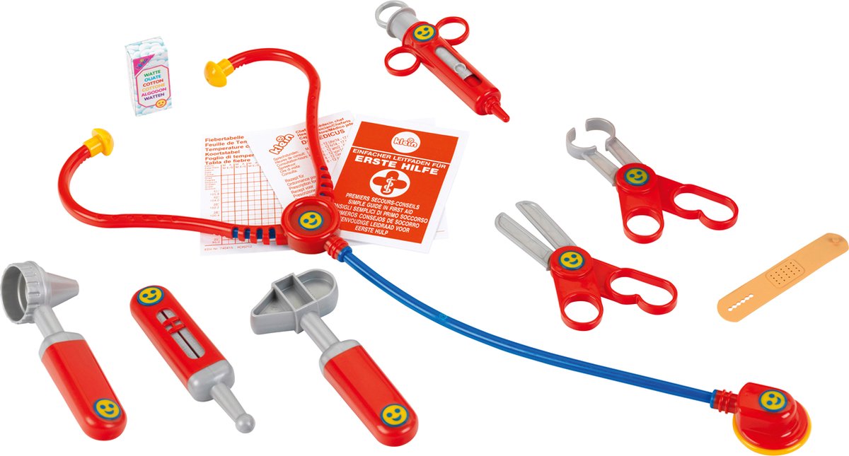 Valigetta da medico Klein Toys - angoli arrotondati - incl. strumenti giocattolo - 24x11x19 cm - rosso