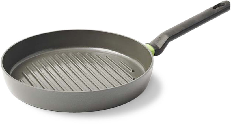 Bistecchiera rotonda con rivestimento antiaderente in ceramica Bk Balance ø28 cm - senza pfas - bistecchiera per induzione - adatta al forno fino a 160°C - lavabile in lavastoviglie - maniglie fredde - senza coperchio - grigio