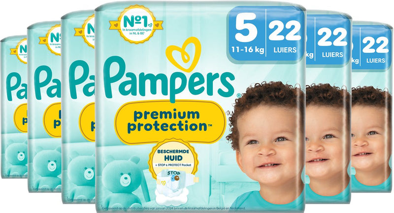 Pañales Pampers Premium Protection talla 5 - 6 x 22 piezas - 11 kg a 16 kg