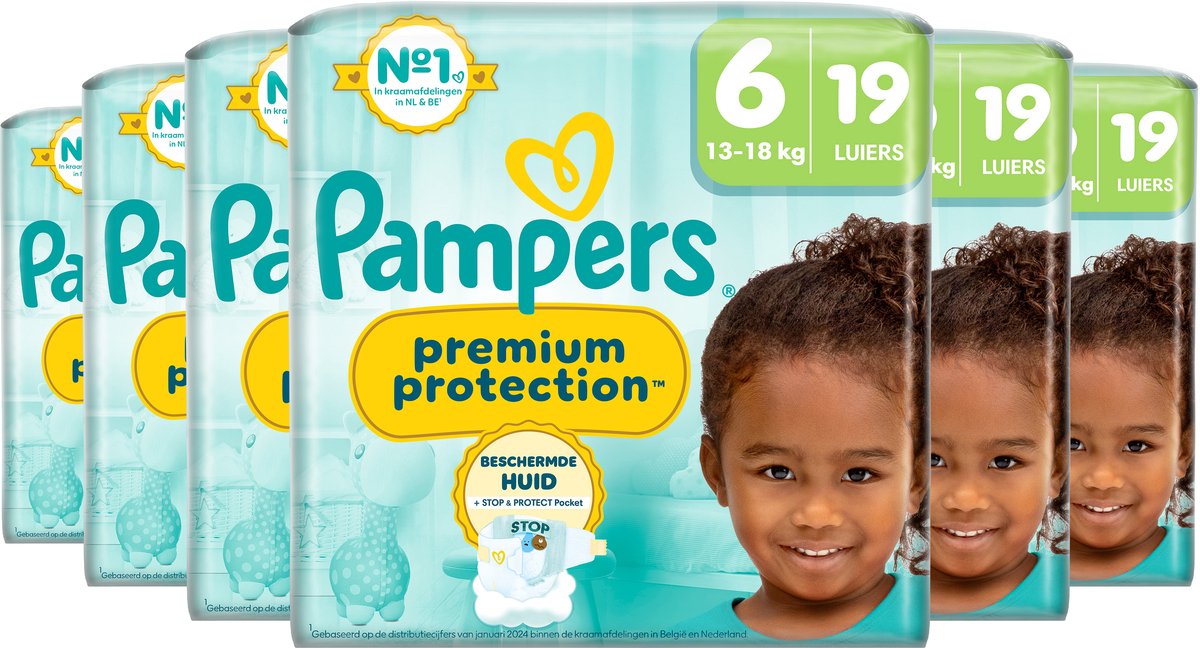 Pampers premium protection maat 6 luiers - 6 x 19 stuks - 13kg tm 18kg
