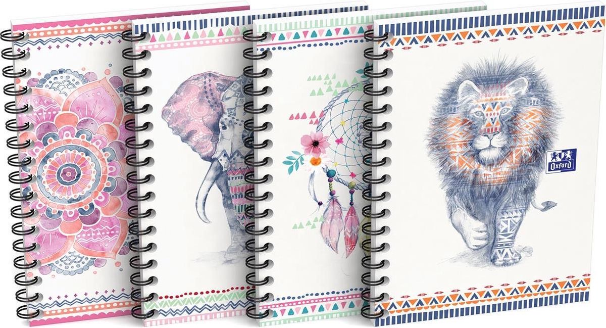Oxford boho spirit spiraalblok, ft a6, 50 bladzijden, geruit 5 mm, geassorteerde kleuren