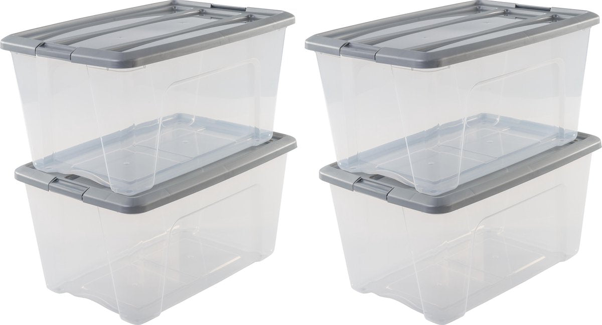 Bauletto portaoggetti Iris New - 45 l - plastica - grigio argento trasparente - set da 4
