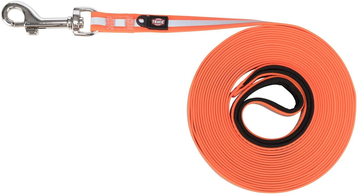 Trixie hondenriem - reflecterend oranje 10m x 1.7cm - waterafstotend pvc, handlus