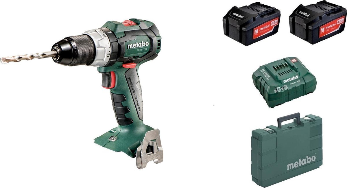 Metabo bs 18 lt bl accu boorschroevendraaier – 18v – brushless – 60 nm – inclusief 2x 4.0 ah accu's, lader en koffer