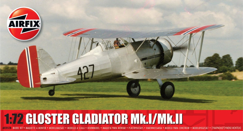 Airfix model kit aereo - 02052b gloster gladiator mk.i ii - aereo a elica in plastica - 1:72 - modellismo