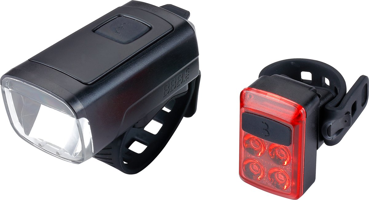 Bbb cycling stud50 combofietslampjes led set wit en rood - fietsverlichting set - usb oplaadbaar - voorlicht 200 lumen achterlicht 50 lumen - bls-231